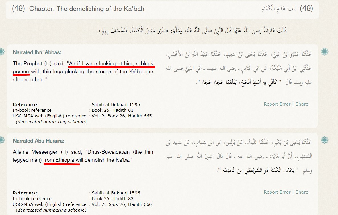 D& #39;ailleurs selon Mohammed, le diable ressemblait à un noir (Ibn Ishaq, page 243) et ce serait un homme noir qui finirait pas détruire la Kaba (Sahih al-Bukhari 1595/1596).Nul doute que les noirs n& #39;ont pas la cote en Islam.13/14