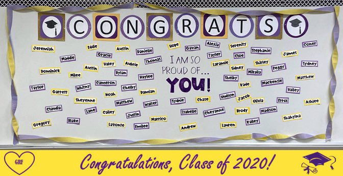 missshortmath's tweet photo. Happy Graduation Day, Class of 2020! It seems like it was just yesterday when I arrived at GRHS and had each of you in math class. I’m so glad I’ve gotten to see each of you grow throughout these past 4 years, and I can’t wait to see what all of you do in the future! 💜💛💜 https://t.co/itoYGfHBh9