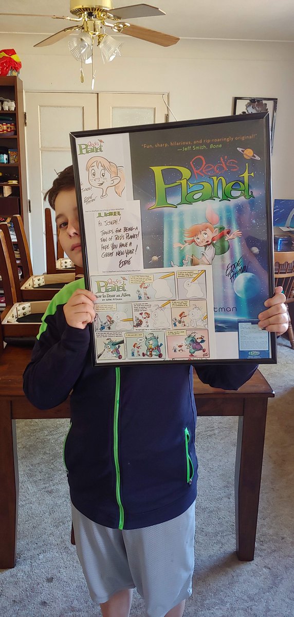 ChickenNVodka's tweet photo. @eddiepittman Not sure if you remember, but you sent all of this to my son for his birthday. He got interested in reading from Red's Planet. He has autism, so it definitely helped give me hope for his future. Today, he told me he would like a Treasure Planet poster. https://t.co/xHvsvBqQ1M