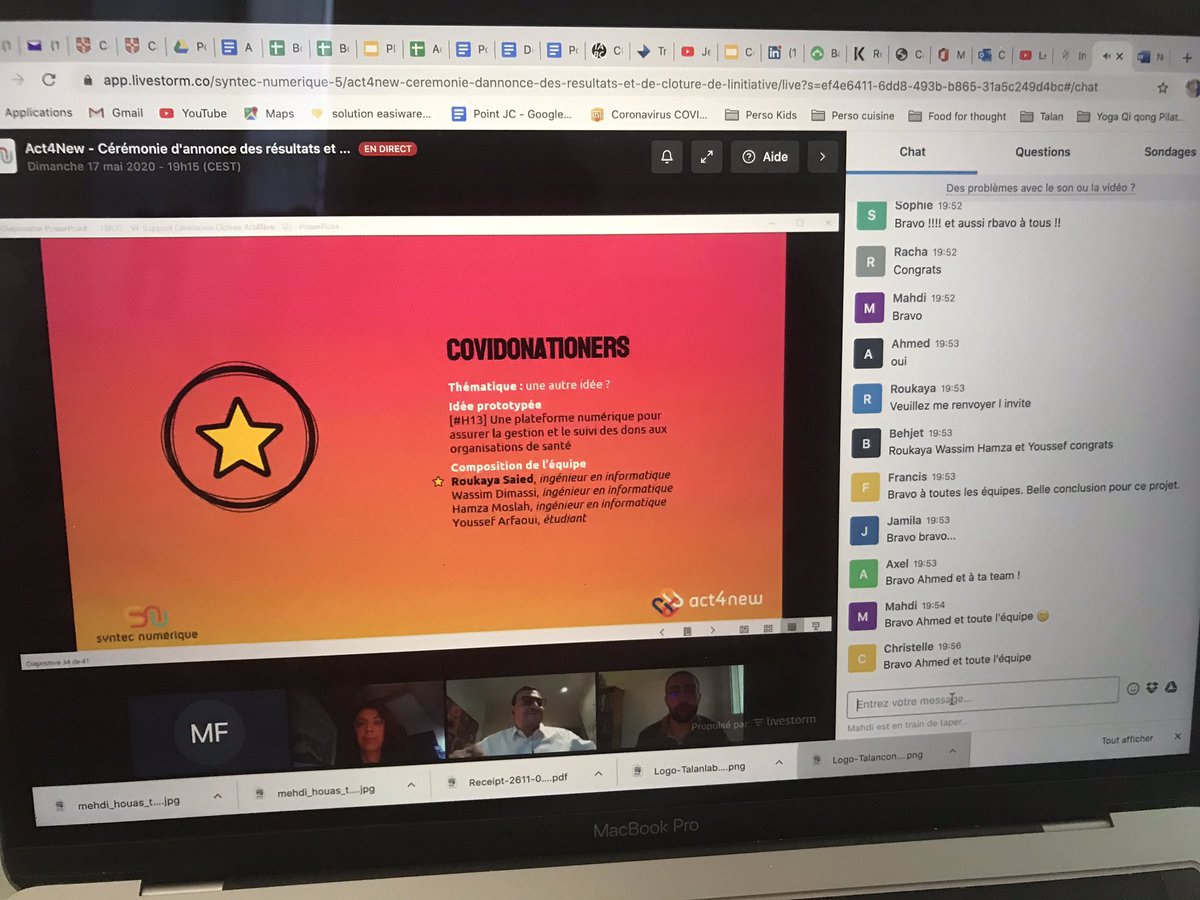 rosalielacombe's tweet photo. En direct de la cérémonie de remise des prix du #remote #hackathon Act4New @syntecnumerique 
bravo à tous les participants et aux vainqueurs 👏🏼👏🏼👏🏼 https://t.co/3IoSOVVx7k