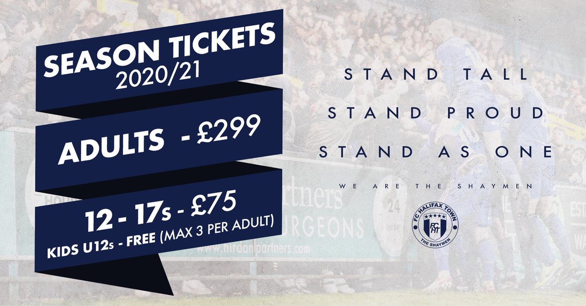 ⚽️🎫 SEASON TICKETS 20/21 | 

ON SALE NOW 

🔹 £299 Adults 
🔹 FREE Kids U12s 
🔹 5 Months to Pay 

Buy now here ⤵️

bit.ly/33LVH0X 

Read all details below 

👇

bit.ly/2TbLmZ5 

#fcht

(MB)