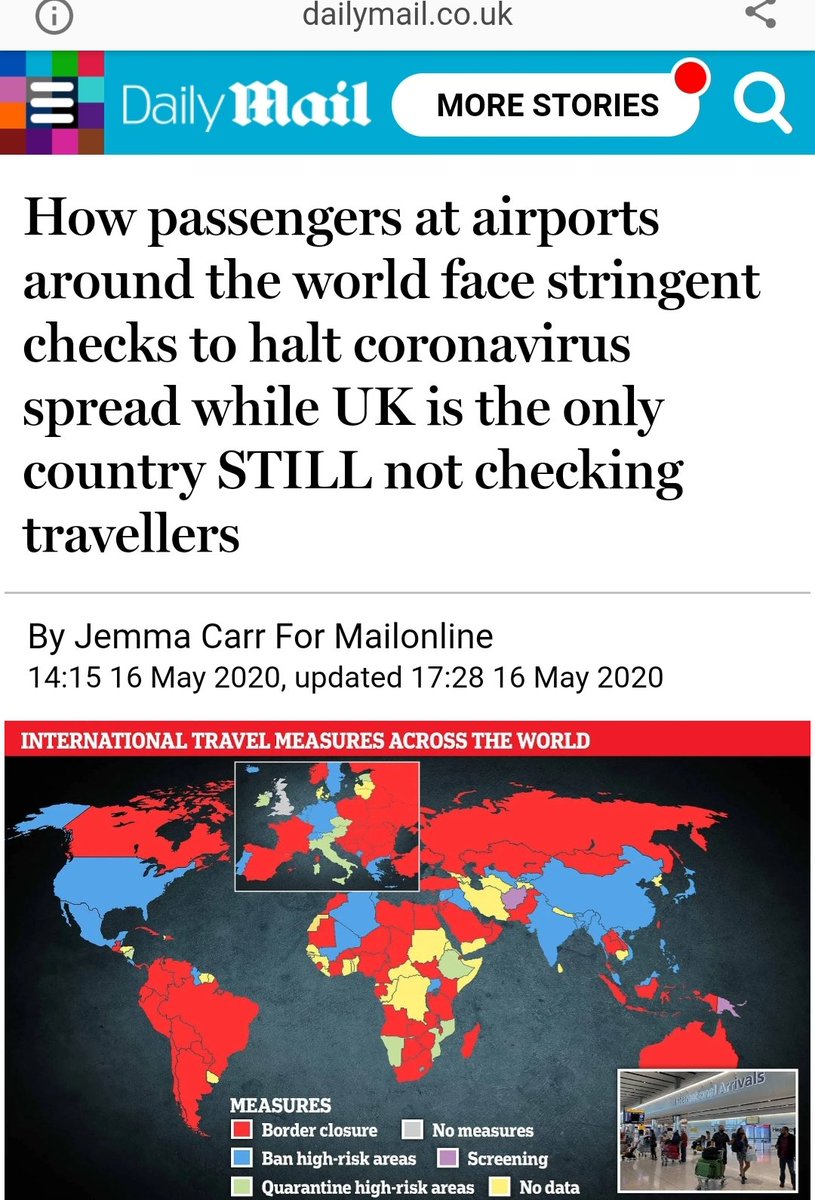 Post Script.The daily Mail has now reported the lack of checks. It fails to mention WHO advice.Where it does reference the UK, oddly, Passengers are to blame and maybe BA for going abroad. It mentions the lack of UK controls but doesn't investigate why.