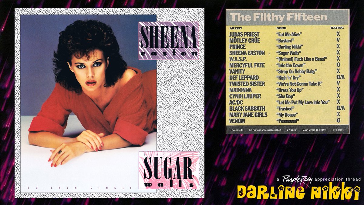 One of the first things the committee did was create a list called ‘Filthy Fifteen’, consisting of songs they found the most objectionable. According to Wikipedia Darling Nikki topped that list, but on number two we find Sheena Easton’s Sugar Walls. Also penned by Prince.