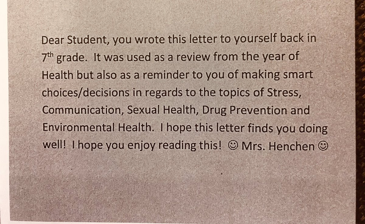 jmhenchen's tweet image. This week, Juniors @GatesChiliHS will be getting their Promise Letters written during 7th grade Health class. These letters remind students of promises they made to make healthy decisions and also include their fun, positive memories from @GatesChiliMS