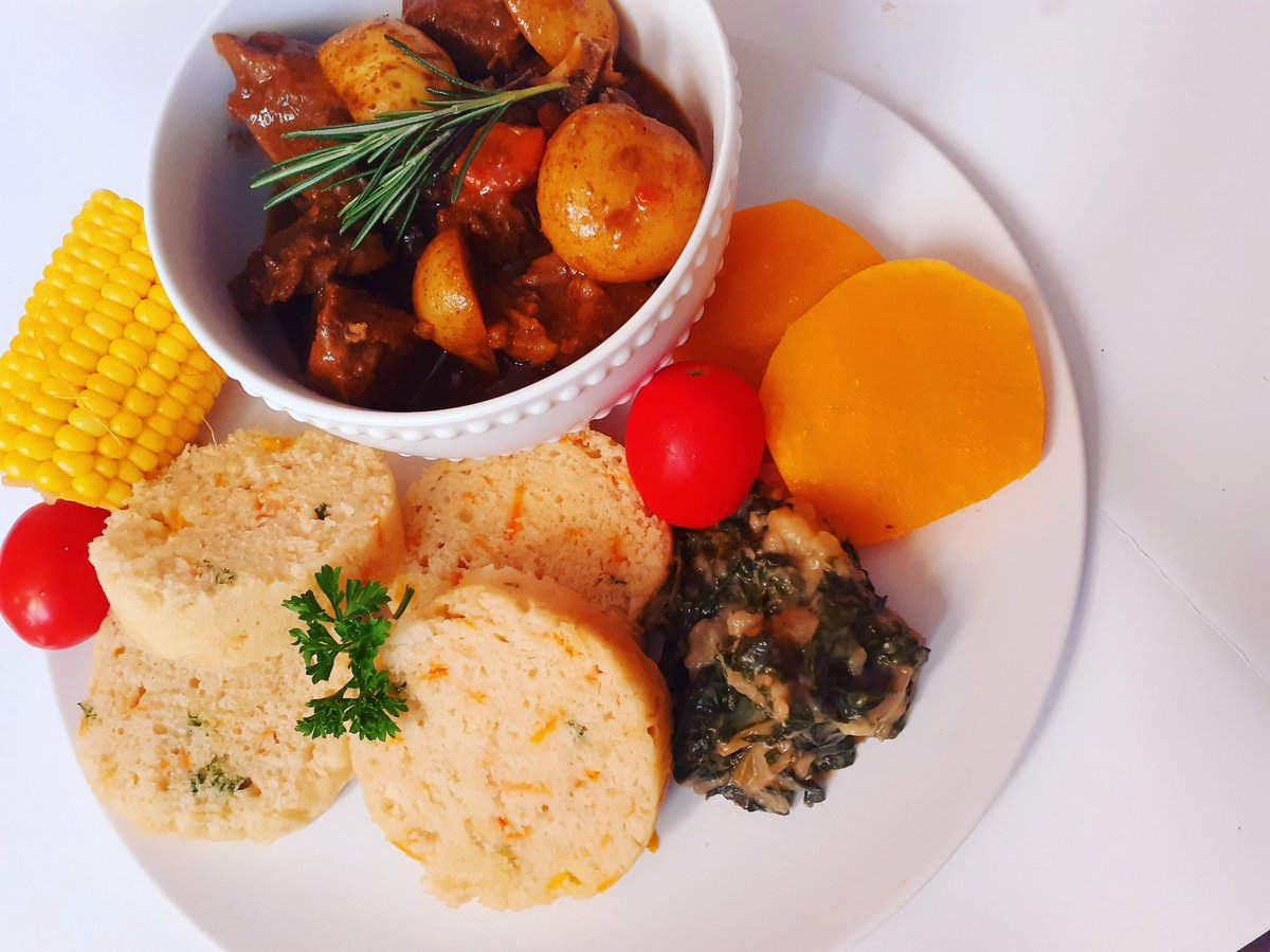 A hot bowl of hearty beef stew served with veggies and some steamed bread.
I'm a self-taught cook by the way. I run a catering,bakery and entertainment company. DM for bookings and orders  or contact us on 0786444941