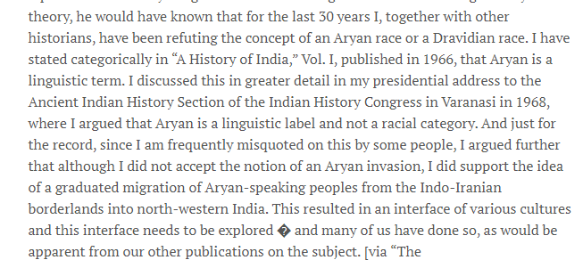 Here comes another shocker, Romilla Thapar is against the Aryan Invasion theory!!! And that there is no Aryan/Dravidian race. https://www.thehindu.com/todays-paper/tp-national/tp-tamilnadu/redefining-secularism/article27579776.ece