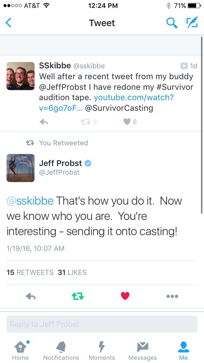 sskibbe's tweet photo. My latest @survivorcbs audition tape to be released soon... #survivor #cbscasting #survivorcasting @JeffProbst @SurvivorCasting 

Stay tuned...

Here is a look at the response last audition video... #whatsnext https://t.co/dB0er6x9Y6
