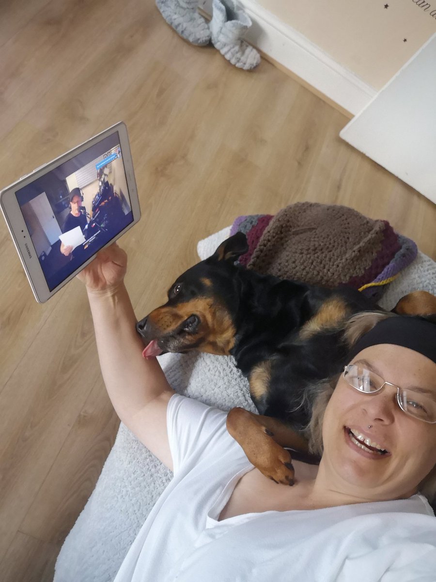 forgetfulcher's tweet photo. @dj_davepearce Chilling with my dog teddi on the sofa and streaming pad through TV.  Another shout out to my daughter lizzie who's at work right now and to my son who's taking home schooling in his stride. Very proud of my family making the changes to survive a new way of life ❤️ https://t.co/MdtA97rqjt