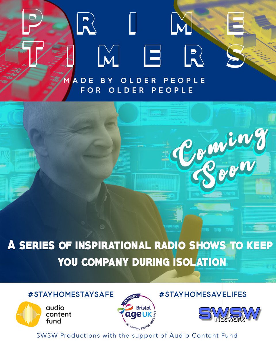 SoundWomenSW's tweet photo. Starting tomorrow at 11am & 4pm weekdays on @WinchRadio Primetimers keeping you company during lockdown supported by @AudioFund & produced by @MirandaTheWord from Sound Women SW https://t.co/Ux69kS414m