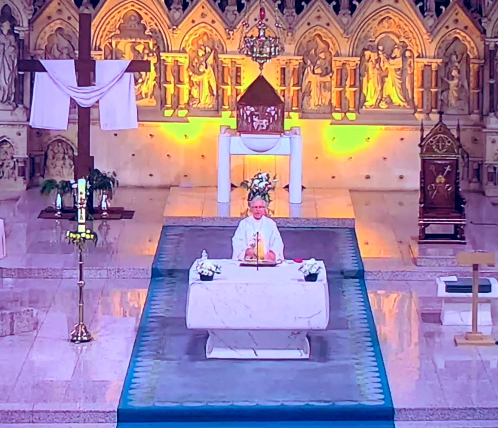 ClaraHowell's tweet photo. This week’s #Massathome was from St. Eugene’s Cathedral in Derry, with Bishop McKeown. https://t.co/SNCF1tN8Ls
