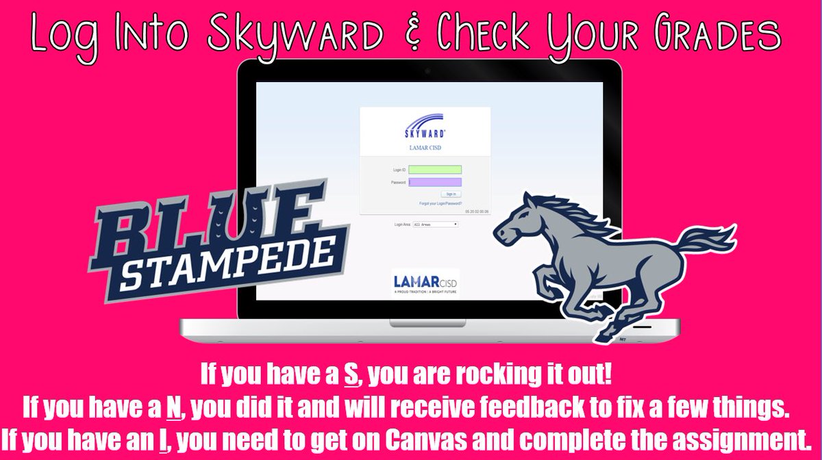 THELamarCHS's tweet photo. Reminder for our Mustang Families! Itβs a beautiful day to get online to check your grades and get your work complete. We are in the final stretch. Finish strong! #BlueStampede #WeGotThis #RockingRemoteLearning
ππ΄ππ₯ππ https://t.co/y87xa033B8