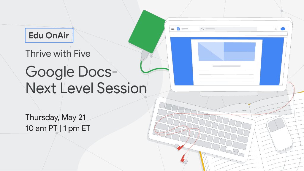 GoogleForEdu's tweet photo. Learn about some hidden gems in @googledocs, like interactive Docs, table of contents, feedback tools, and more in this #EduOnAir webinar: https://t.co/ijnkIlfzwq. #DistanceLearning https://t.co/eFd4FPLT3j