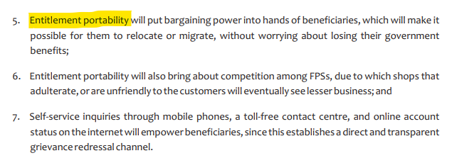 What  #PDSN will do is 'entitlements portability'. Yes, this might be natural / obvious to see the benefits of this in  #MigrantCrisis, but stay till the end of the movie, we are barely at the end of executive summary.