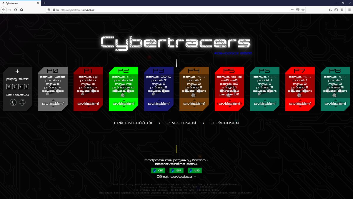 devbobcz's tweet photo. FIrefox browser, cybertracers, and 9 conected players (4 on keyboard, 3 on xbox one gamepad, 1 on xbox360 gamepad, 1 on some generic gamepad. I think in firefox i can conect much more and make realy great battle :D #playercount #nolimits #firefox #greatbrowser #gamedev #html5 https://t.co/iRpblfQfEC