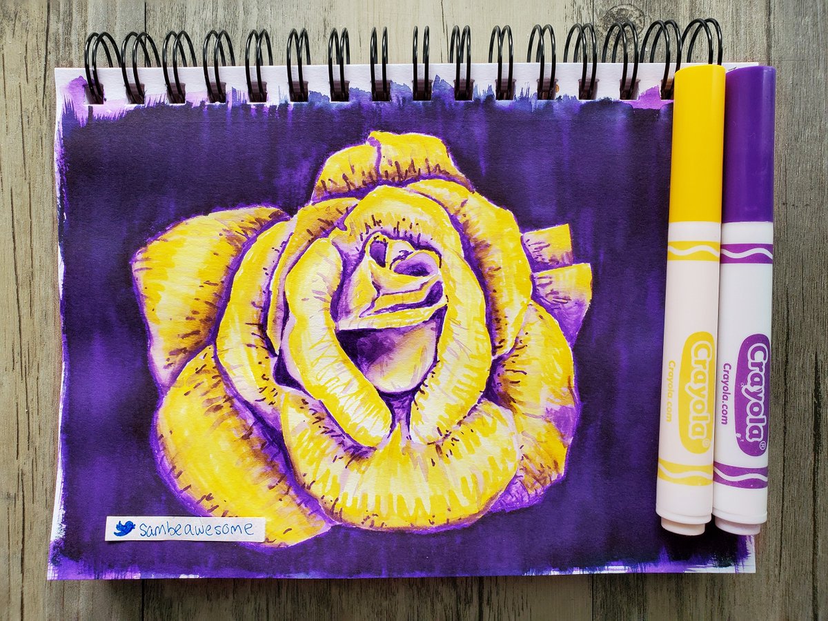 sambeawesome's tweet photo. Rose from today's stream 💛 Man, this purple is hard to capture on camera x'D Thanks for hanging out with me 💜

#crayola #traditionalart @crayola https://t.co/nb2FV3RPbz