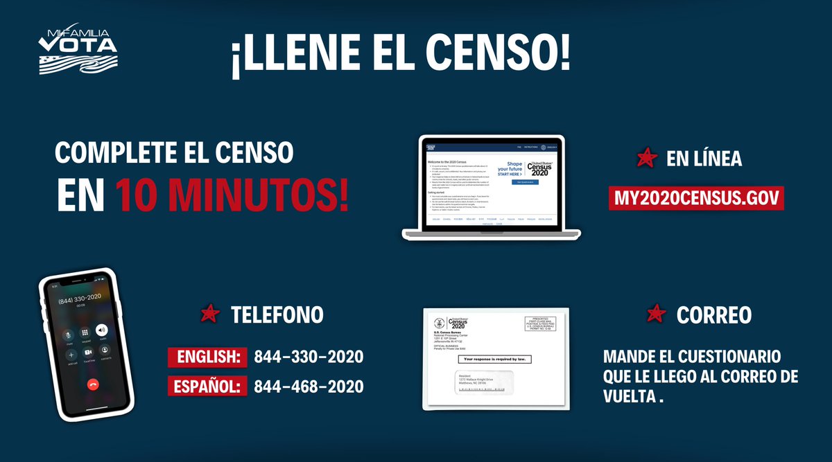 MiFamiliaVota's tweet photo. Si no ha llenado el #censo, no espere más! En solo 10 minutos puede hacer su parte y ayudar a su comunidad por los próximos 10 años. Vaya a https://t.co/mM3UmT8eFd para llenarlo en línea ahora. https://t.co/g66fixASLN