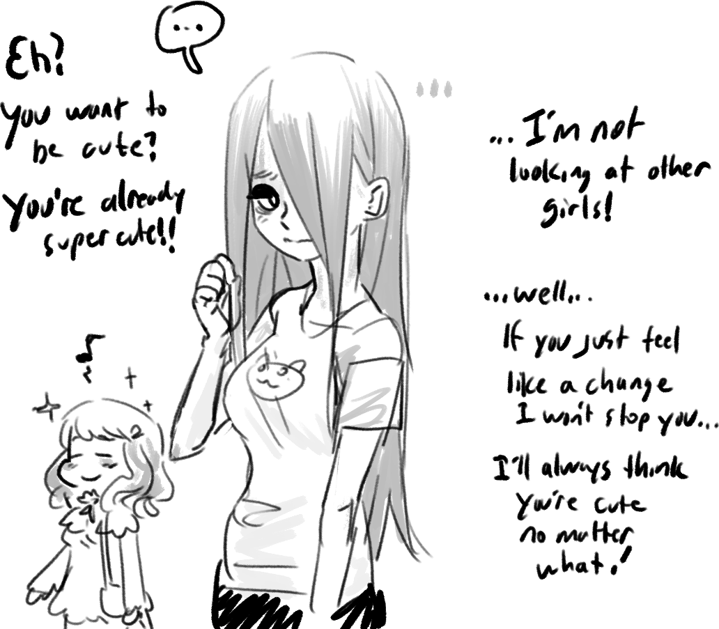 Unfashionable gf.Lately it seems she's been been anxious when walking outside with you. Is something on her mind? Oh, she wants to be fashionable? But why?