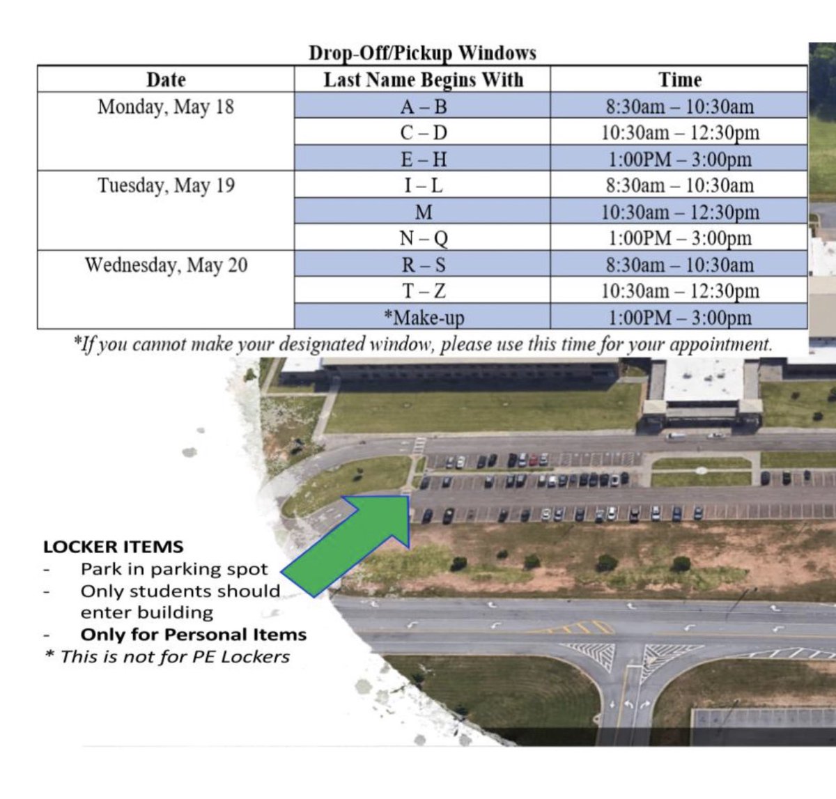 CreeklandMS's tweet photo. Grizzlies- we will begin school drop-off and pick-up tomorrow as noted in emails from Dr. Carnes. Please stick to alphabetical schedule noted in the email. If you are not able to come during your scheduled time, please contact your grade level admin. 
Refer to email for details. https://t.co/7sue3nG9Ku