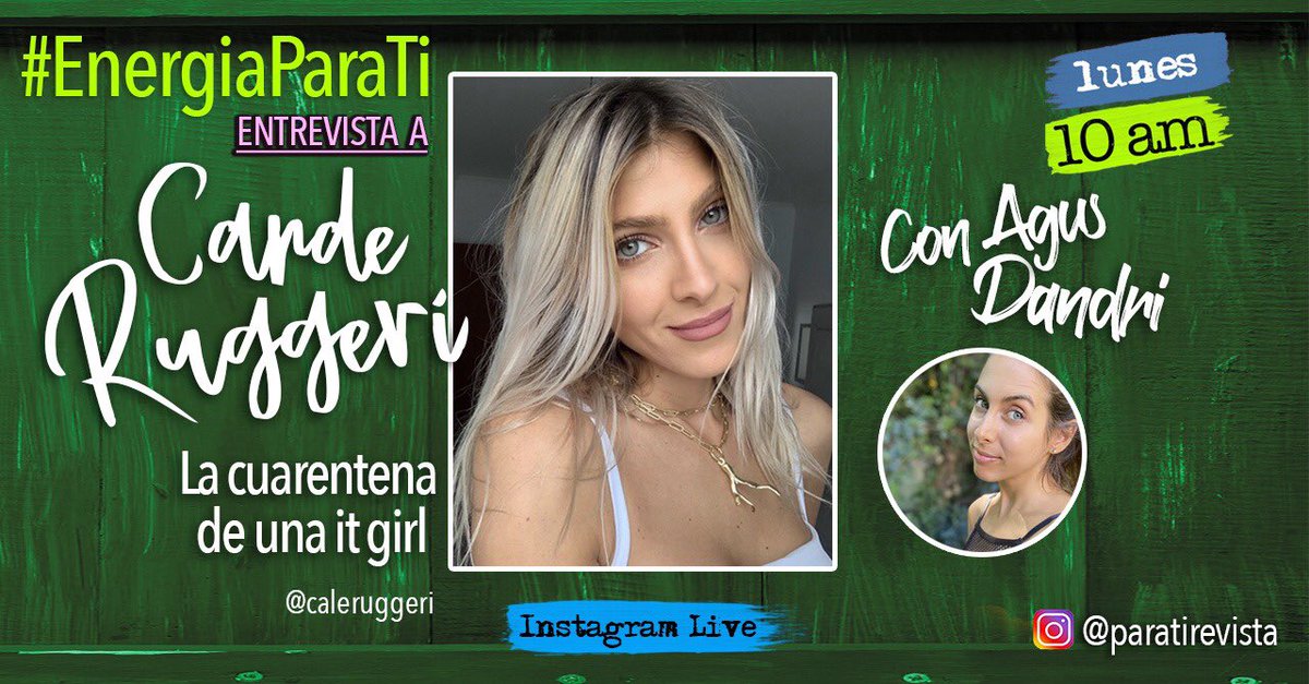 Mañana a las 10 de la mañana, agendate un nuevo vivo de Instagram de #EnergiaParaTi. <a href="/agusdandri/">Agustina D'Andraia</a> va a entrevistar a <a href="/caleruggeri/">Candela Ruggeri</a> para saber cómo es la cuarentena de una it Girl.
.
.
.
.
#parati #tendencias #instagram #mequedoencasa