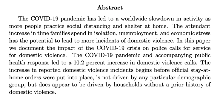 . @emilycleslie &  @1rileywilson. 2020. "Sheltering in Place and Domestic Violence: Evidence from Calls for Service during COVID-19" https://papers.ssrn.com/sol3/papers.cfm?abstract_id=3600646