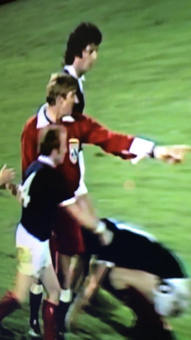 Very bold cuff and collar game by the ref in the Scotland v Brazil 74 match.