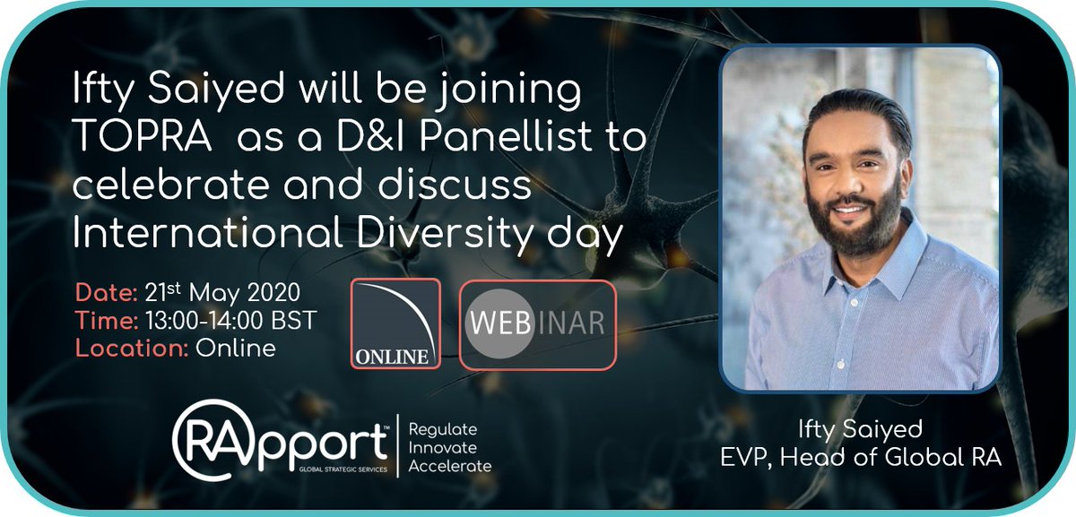 RapportGlobal's tweet photo. Join us on Thursday 21st of May to celebrate International Diversity Day 2020
#topra #regulatoryaffairs #rapportglobal #internationaldiversityday #awareness https://t.co/NJDusOUiQv
