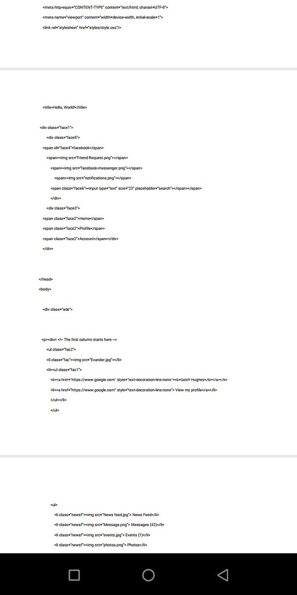 Gabu4real's tweet image. Good day friends,
You will find this post interesting. It's about what I learnt so far in my HTML class, and brief explanation on the codes I developed for a typical Facebook homepage. 
#HTMLcodes#Facebookhomepage#programming#coding