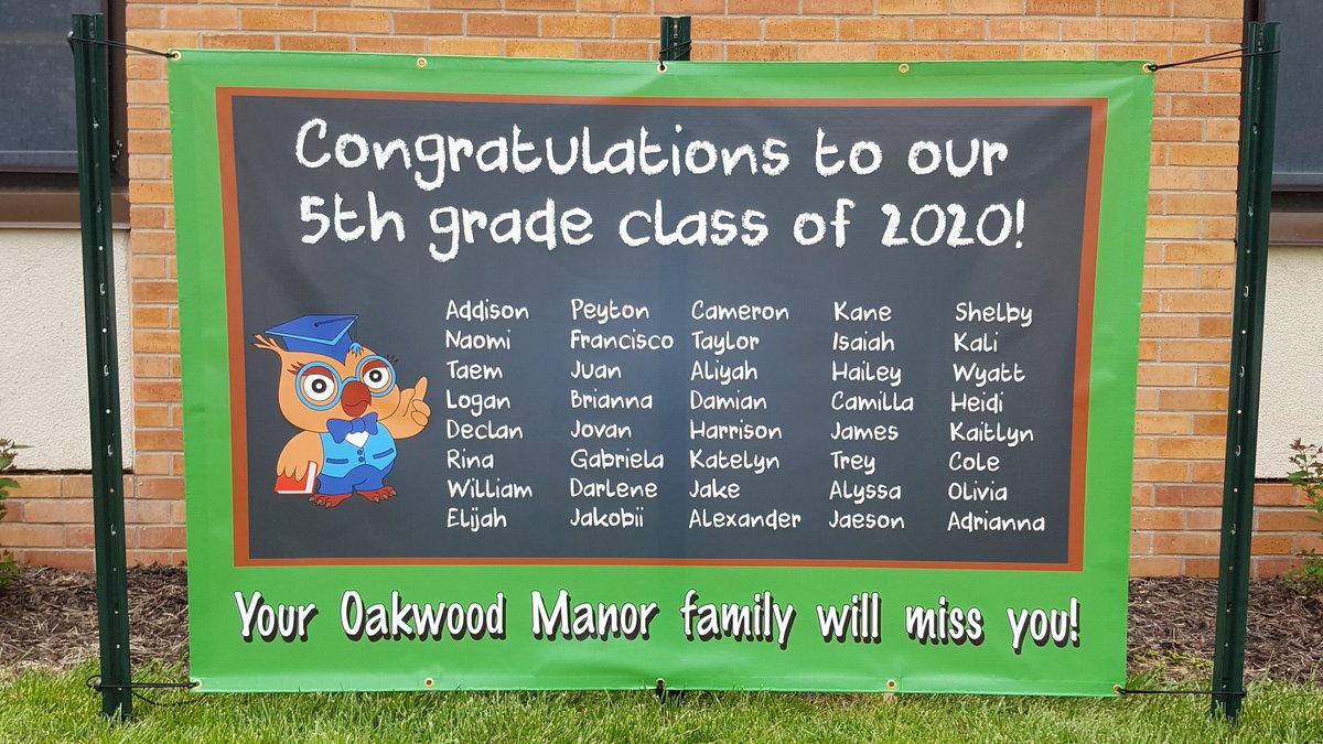 KC_LisaBurke's tweet photo. Please retweet...the Oakwood Manor PTA is celebrating our 5th graders! Stop by for photos this week and post on social media using #OWM2020grad. Congratulations! https://t.co/DjRCFuRfQ9