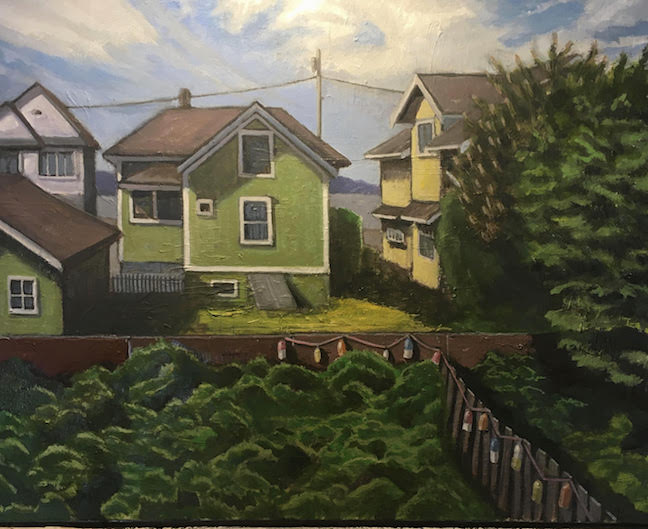 jwesleywillis's tweet photo. "Backyard With Crab Floats". Or "We Gonna Need a Bigger Mower." 20 x 16. Oil on canvas. Sold. #astorialandscape #cityscape #artcollector #oldhouses #EdwardHopper #Oregonartist #oilpainting https://t.co/qNMNOAzwhT