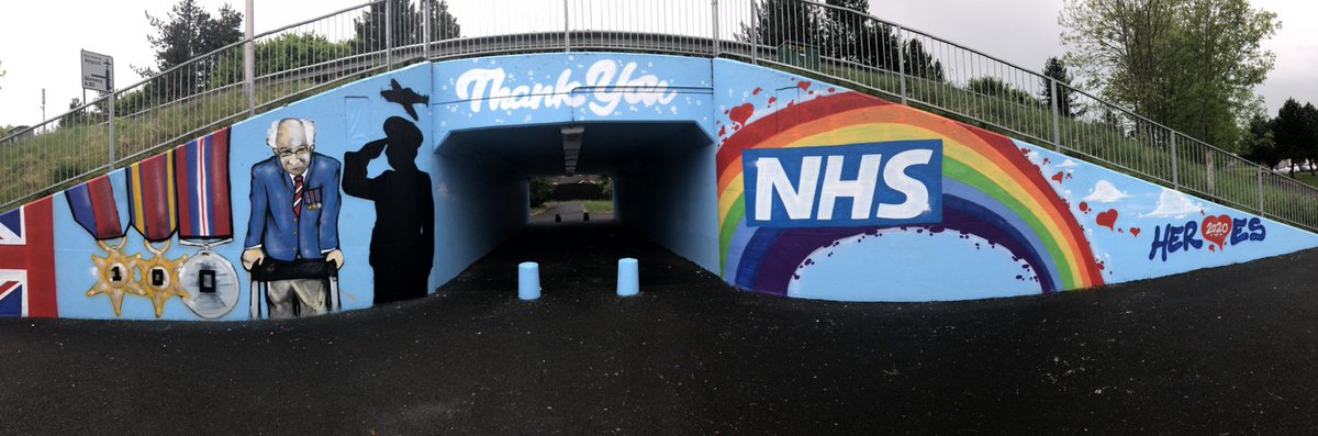 thompo2010's tweet photo. @captaintommoore and the #NHSheroes immortalised on the newly painted underpass at #Ballymacash in #Lisburn #NorthernIreland #Covid19UK #lockdownuk #proud https://t.co/l7bltEuj0r