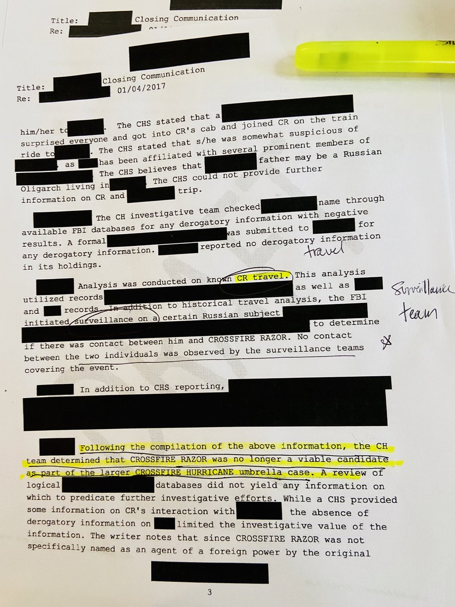 C__Herridge's tweet photo. #FLYNN Docs Exhibit 1: FBI “closing communication” 1/4/2017 after scrubbing travel, databases, use of physical surveillance, cites absence “derogatory information,” but warns FBI could re-open with new intel Exhibit 7: Texts indicate Agent Strzok also intervenes on 1/4/2017 https://t.co/HasprbpkDz