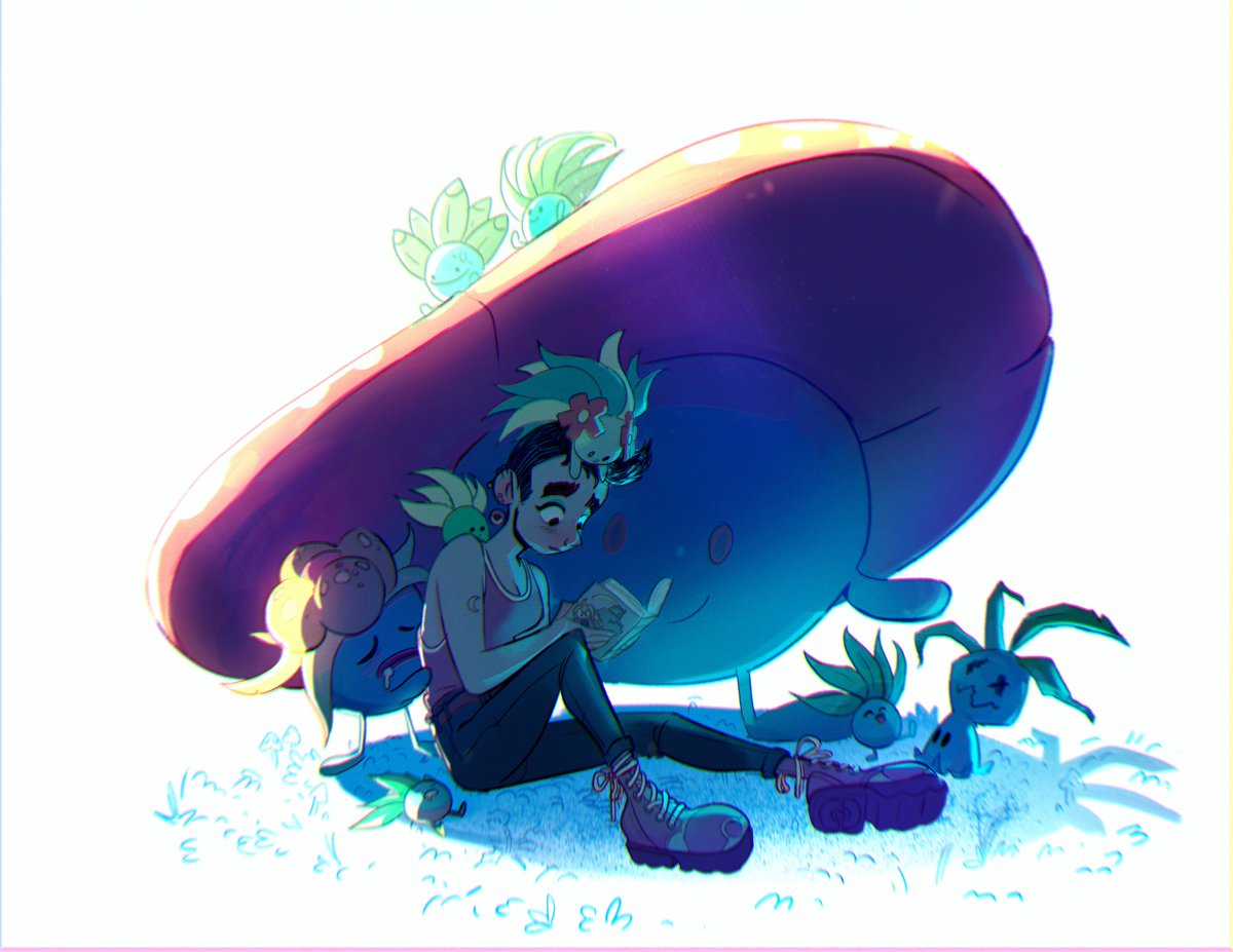 GeoDraws's tweet image. my friend @WuzzyToast graduated from librarian grad school so i made her a present! She loves oddish, hence why there are no non-oddish pokemon in this picture