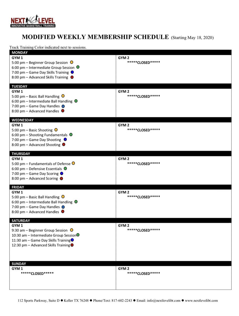 Next Level IBT will re-open it’s doors on May 18.  We will have a modified weekly schedule, will be open to 1-on-1 sessions, and Dr. Dish Shooting Sessions. Our ZOOM sessions will continue. 
We will also be announcing new programs as we fully re-open. See you at the sessions.