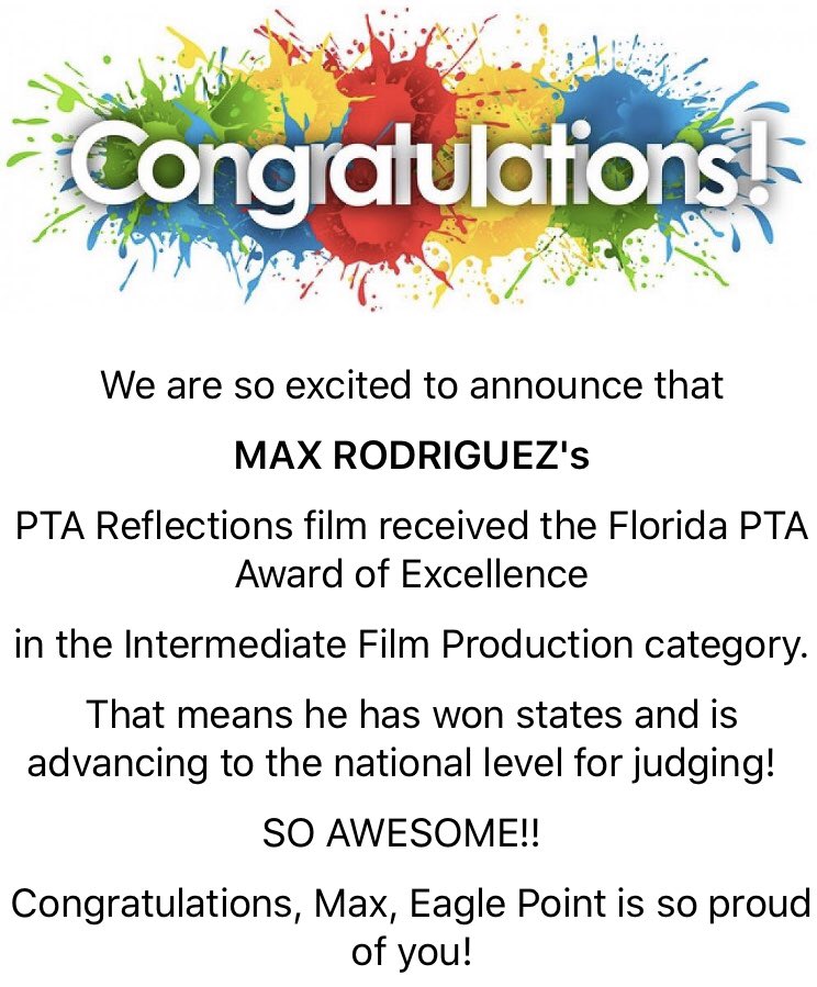 EaglePointPTA's tweet photo. Congratulations, Max, on winning states for the PTA Reflections contest!  We hope you win nationals! @EaglePointElem https://t.co/mTnSVdtFQh