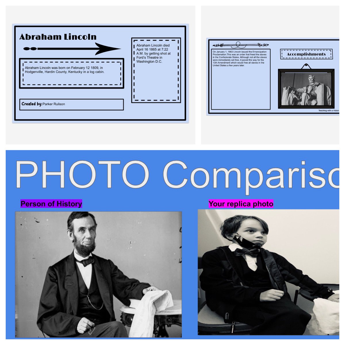 PiccianoJ27's tweet photo. Some awesome work from these 3rd graders on their google slides project on their chosen person of history project! We loved sharing and seeing their photo comparisons 👏 ! @ElbridgeGaleES https://t.co/sdZ0oPnAqe
