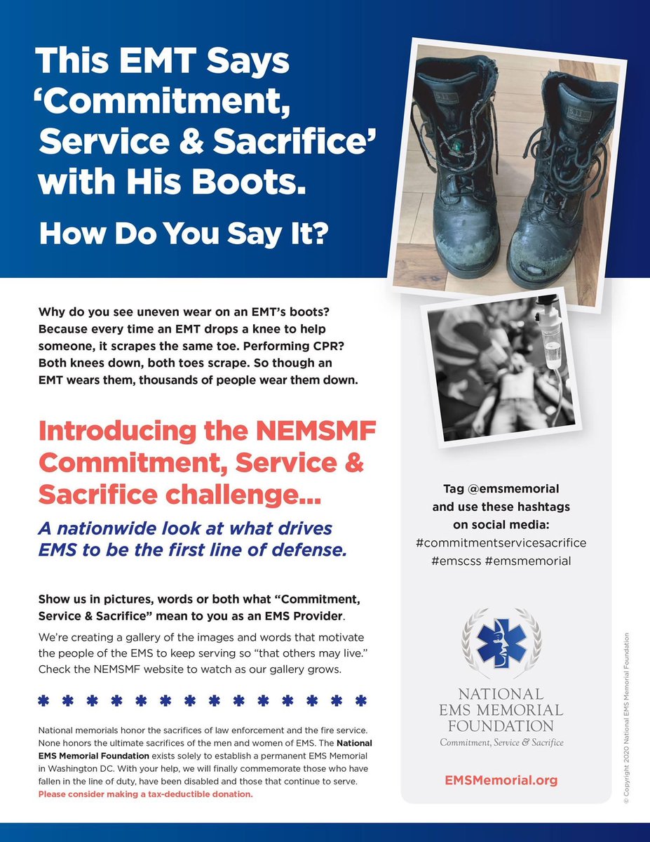 HAPPY EMS Week! What does EMS commitment, service & sacrifice look like to you? Let us know by taking the #emscss challenge #emscss #emsmemorial #commitmentservicesacrifice