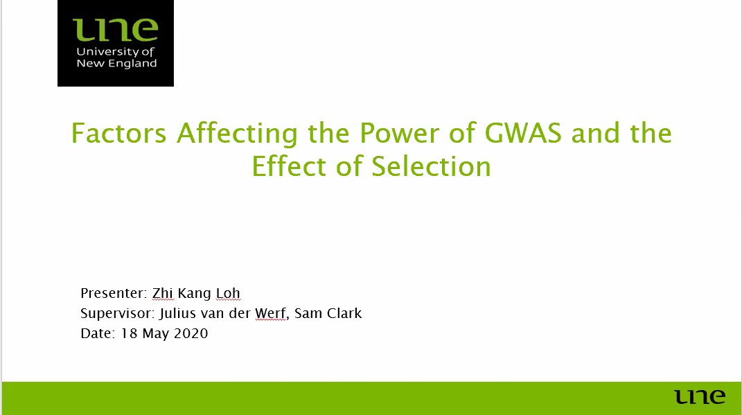 This morning Zhi Loh a PhD Student gave a an interesting seminar looking at GWAS and factors that affect its power including number of generations, selection, samples size, effect size and many other factors. #GWAS #stats #scicomm #Genetics #simulation
