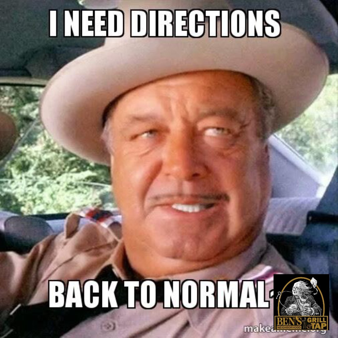 Come have LUNCH inside with us this one day this week!  (Reduced seating/FCFS, No reservations).  Ben’s Neighborhood Grill &amp; TAP...part of your road trip #BackToNormal.
#BNGT
#GrassFed
#Burgers