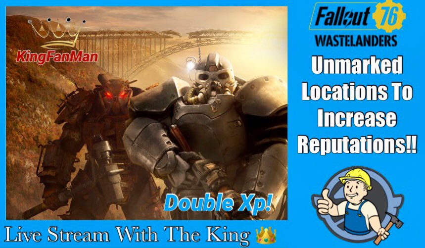 KingFanMan's tweet photo. If you missed our #Fallout76 Live Stream last night you missed another great one!  #Fallout76Tips. Enjoy! 😉
https://t.co/KXTZps4vSB https://t.co/jOsBZ90FHt