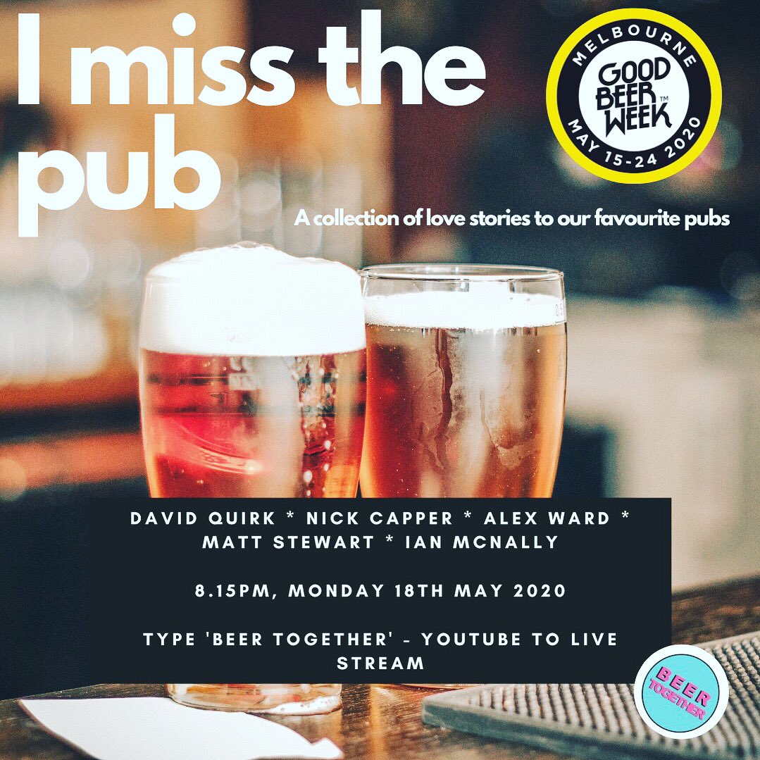 thechosenbrew's tweet photo. If you have been missing the pub, this could be the ticket. Live streaming on Beer Together on YouTube from #Melbourne for #goodbeerweek https://t.co/X3WNVli62x