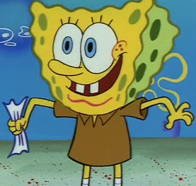 spongebob wearing squidwards shirt 