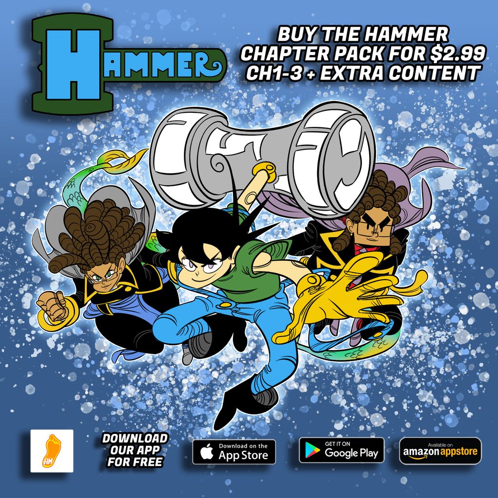 JeyOdin's tweet photo. Ever spend $2.99 on a 32 page comic? Get the @saturday_am app, $2.99 will get you 100 pages of my series #Hammer! Mermaid kid detectives fighting Whales, Mermaid Police women fighting sharks, a weird kid w/magic Hammer fists - ALL of this is in this #RetroPack. Link in BIO https://t.co/hD4Us8U4Vh