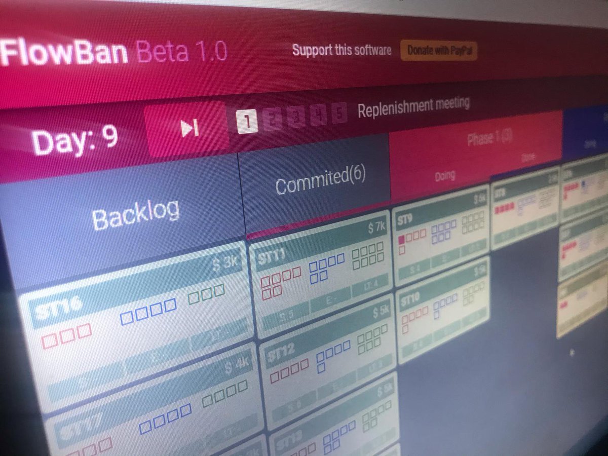 MauroStrione's tweet photo. Sumé más opciones a #FlowBan, nombres de columnas, cantidad de dados (trabajadores), límite de WIP, colaborar, bloquear aleatoriamente tarjetas, comenzar el día 9 y los diagramas CFD se generan automáticamente. Es gratis: https://t.co/7a74PzGuoT #kanban  #agile #kanbanSimulator https://t.co/Zg7xX1nRpn