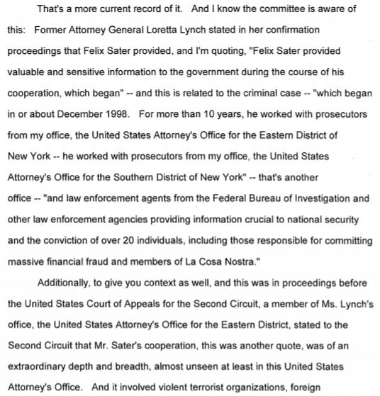 FYI, another note. Sater's lawyer, Robert Wolf, reiterated in his statement that "none of those agencies would work with anyone whose credibility they had any doubts whatsoever" and touched on who would have been endangered had they done so. He worked with them almost 20 YRS.