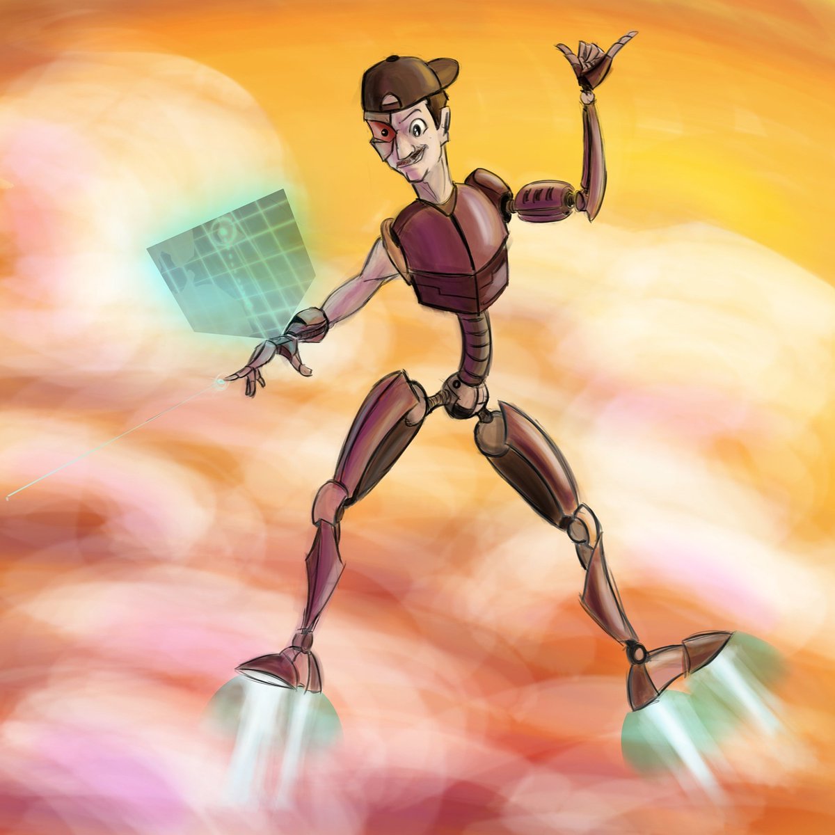 davidsketching's tweet photo. Life as a cyborg? Dope :) 

My "personal" golden future drawing for Myself's  first lesson of his Online Animation Course @AI_Animation 

#goldenfuture #myselfonlineanimationcourse #drawing #digital #photoshop #cyborg #flyingcyborg https://t.co/qF6bvSreGU