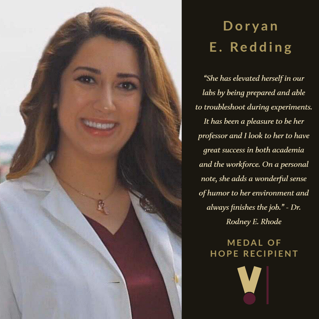 ☆ Medal of Hope 2020 Recipient ☆Doryan E. ReddingMajor: Clinical Laboratory Science Graduating: August 2020Congratulations Doryan! We look forward to seeing what you'll do next!  #TXST  #TXSTGrad