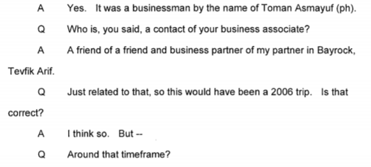 "I spent some time with Ivanka showing her around the Kremlin" - he arranged this through Arif's contact with a businessman named Toman Asmayuf. His testimony wasn't he had Putin on speed dial to set this up, Seth....
