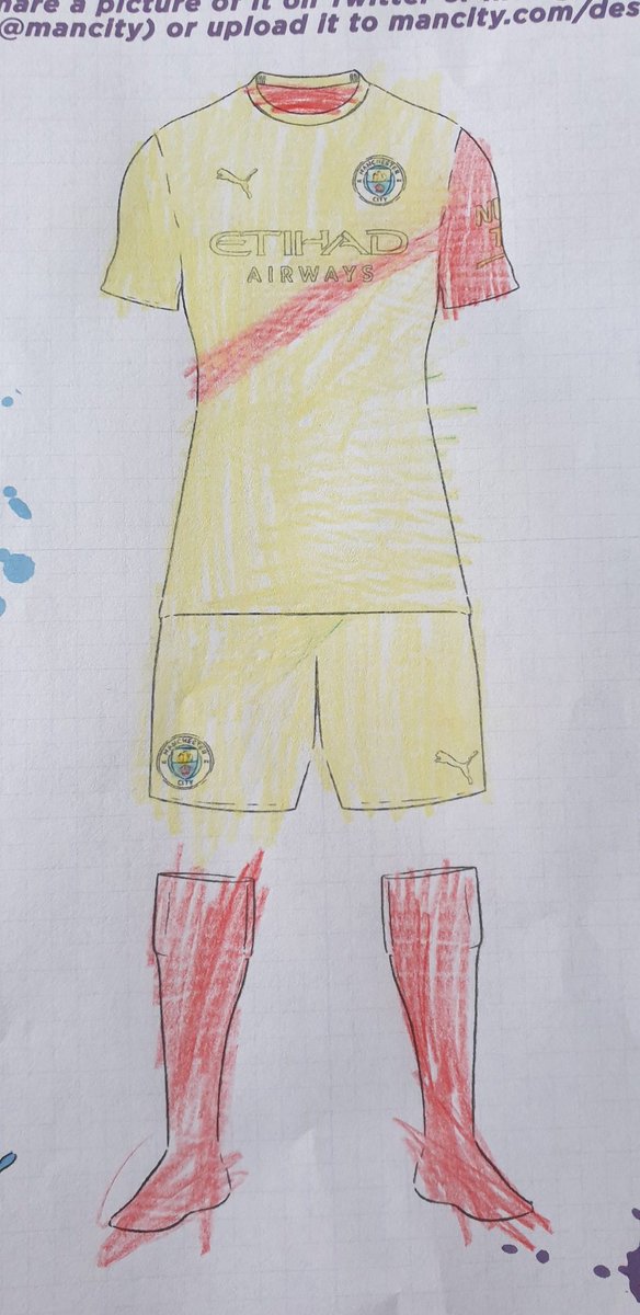 hharradine's tweet photo. @ManCity @ManCity @aguerosergiokun hoping u like this design entry by Charlie age 6 obsessed with all things @mancity #designakit he tells me hes going for the third kit look! He's worn our grass out in the centre of our lawn hes making us play that much football in lockdown! https://t.co/Gid74iN2L1