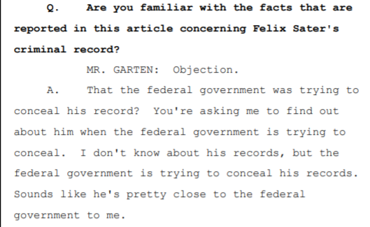 Trump deposition continued. Trump specifically stated he didn't believe Sater was Mafia and he didn't think the reporter did, either. Curious how these facts were left out of your book,  @SethAbramson but you keep saying you're willing to retract or correct?We're all waiting..