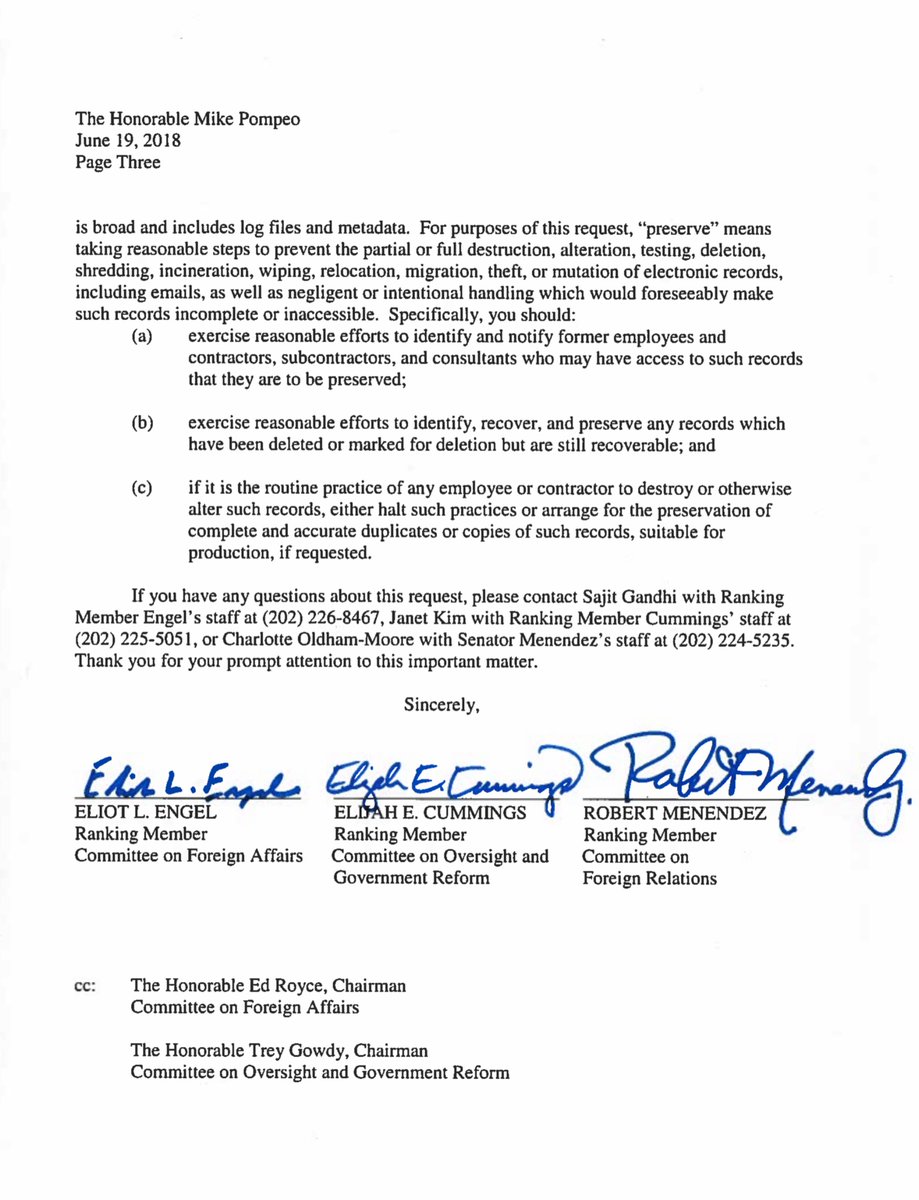 JUNE 2O18 House & Senate letter (this took me longer to find bc for some reason the pdf was “moved from the server” the House Foreign Affairs Com) to  @SecPompeo regarding the Trump loyalty & purgeBut I was able to locate it on a Senate Server  https://www.foreign.senate.gov/imo/media/doc/06-18-18%20Letter%20to%20Secretary%20Pompeo%20on%20Prohibited%20Personnel%20Practices%20at%20State%20Department.pdf